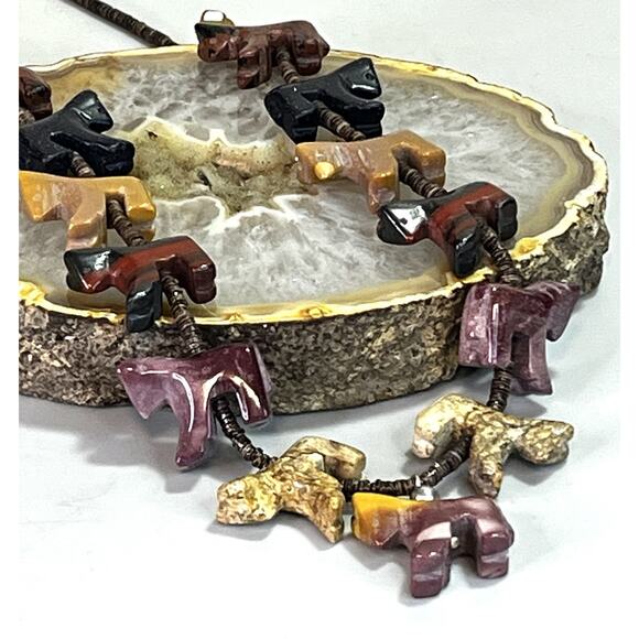 Zuni Sterling Silver Fetish Necklace Multicolor Jasper Rhodonite Carve Stone 28" - Picture 9 of 15